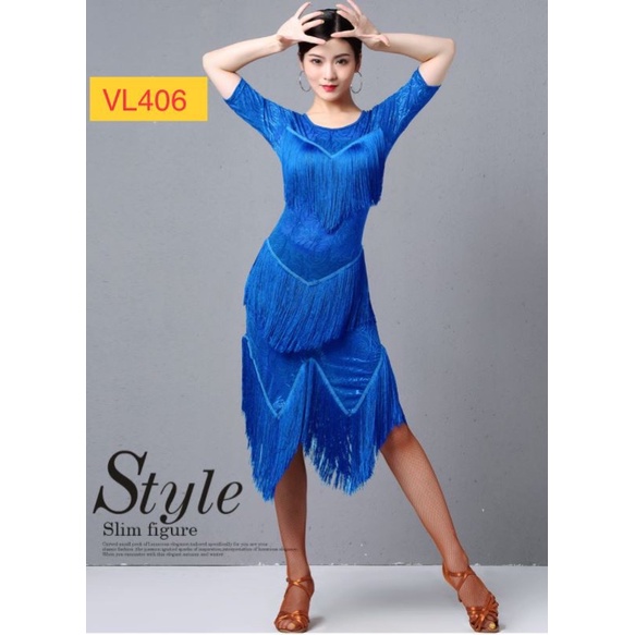 ĐẦM KHIÊU VŨ TUA RUA THUN CO GIÃN 4 CHIỀU VL406N