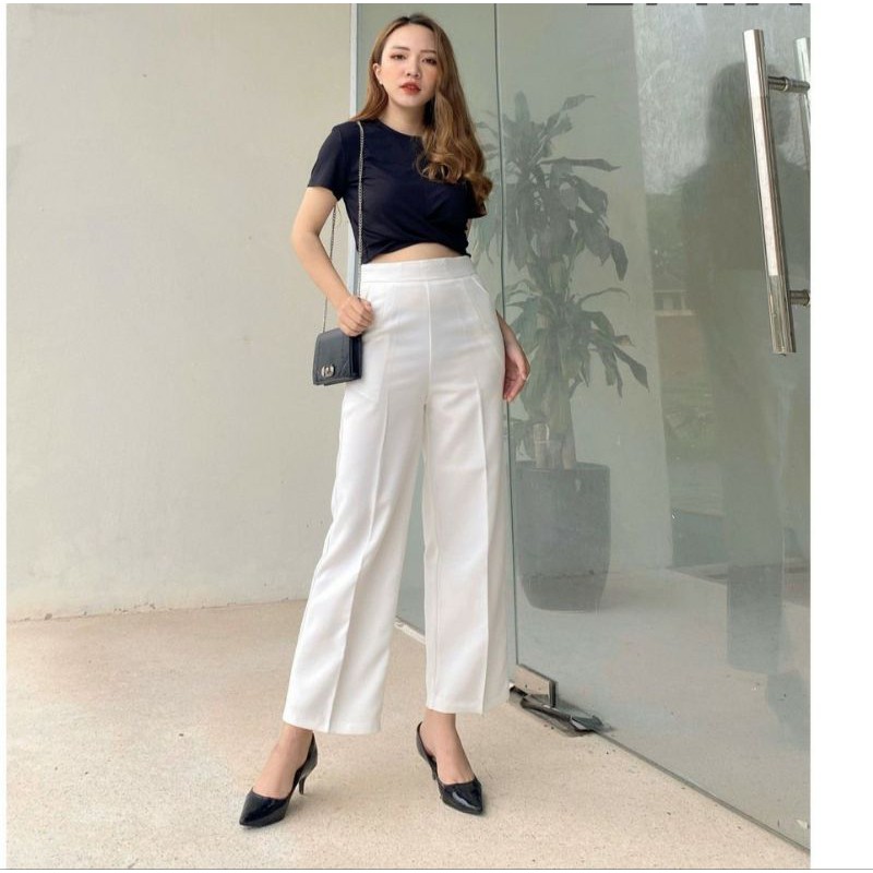 Quần công sở khóa sườn ống rộng chất vải tuyết mưa mềm mịn dày đẹp