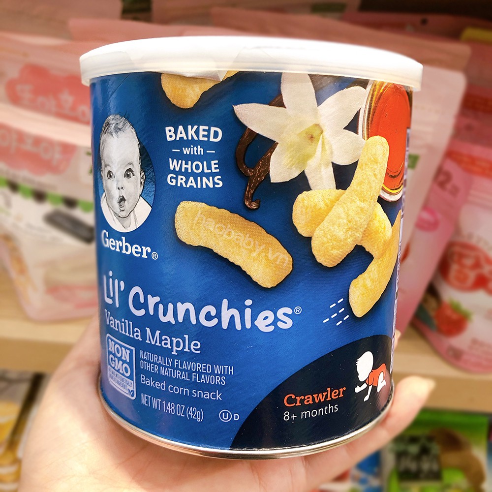 [Đồ ăn dặm cho bé] Bánh Gerber Lil' Crunchies phô mai dạng que, Gẻber lùn cho bé từ 8 tháng tuổi