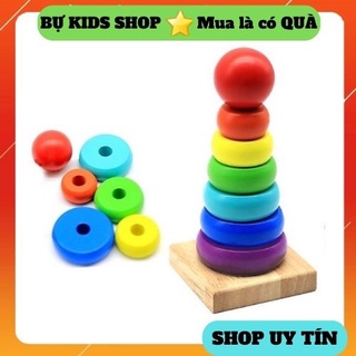Tháp mini nhiều màu cho bé - Đồ chơi gỗ thông minh