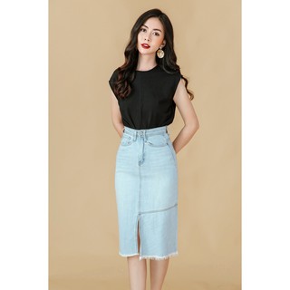 Chân váy jean 20AGAIN, thiết kế dáng dài midi, xẻ trước thanh lịch JJA092