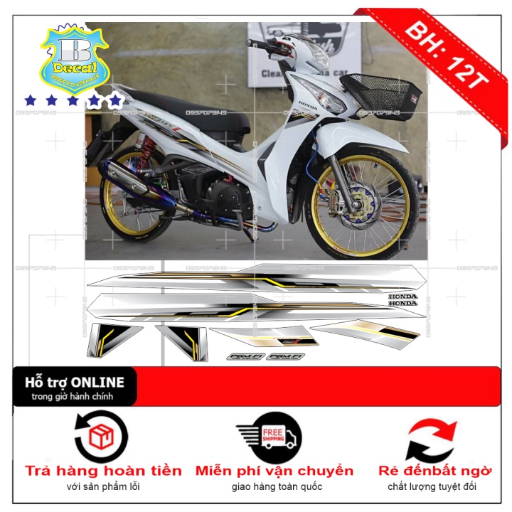 ( Quí khách vui lòng mang ra tiệm cho thợ dán ) Tem wave 125i trắng