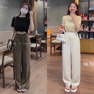 Set áo xốp croptop kèm quần ống rộng