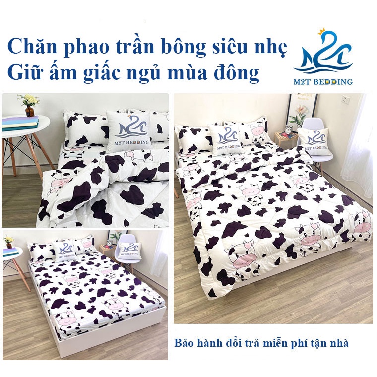 Chăn phao trần bông siêu nhẹ, mền cotton poly họa tiết đáng yêu kích thước 1m8x2m