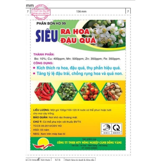 Combo 5 gói Siêu ra hoa đậu quả - Siêu bo vi lượng - Tăng khả năng thụ phấn, tăng tỷ lệ đậu trái, dưỡng hoa, dưỡng quả