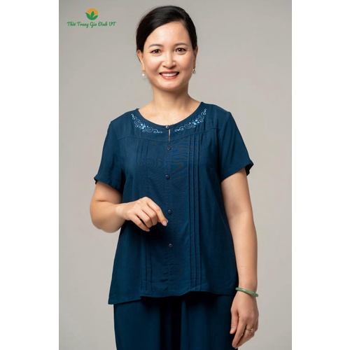 Bộ lanh VT quần dài áo ngắn tay trung niên B28.2105
