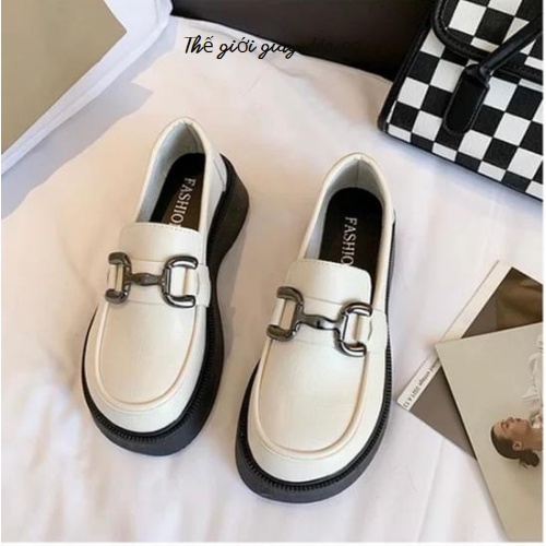 Giày búp bê nữ lolita màu trắng, đen đế cao 4-5 phân phong cách Hàn Quốc mẫu mới nhất  hàng có sẵn