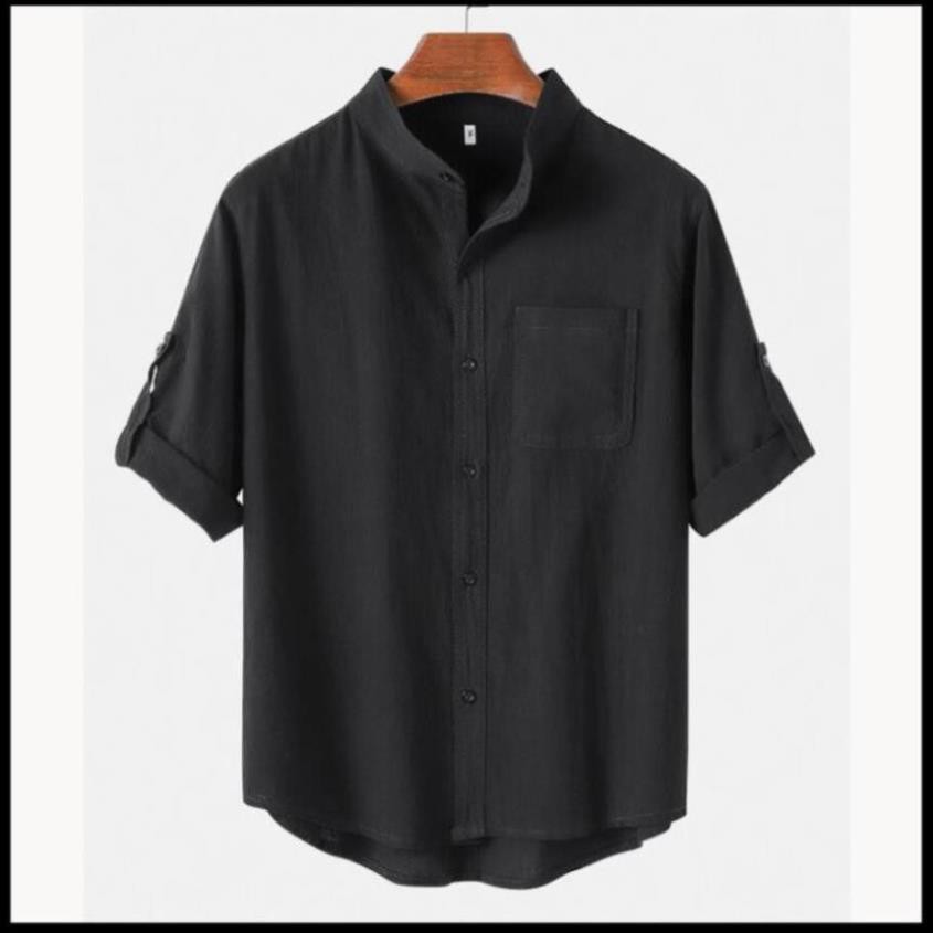 (NT) Áo Sơ Mi Nam Đũi Nhật Cổ Trụ (#) 6