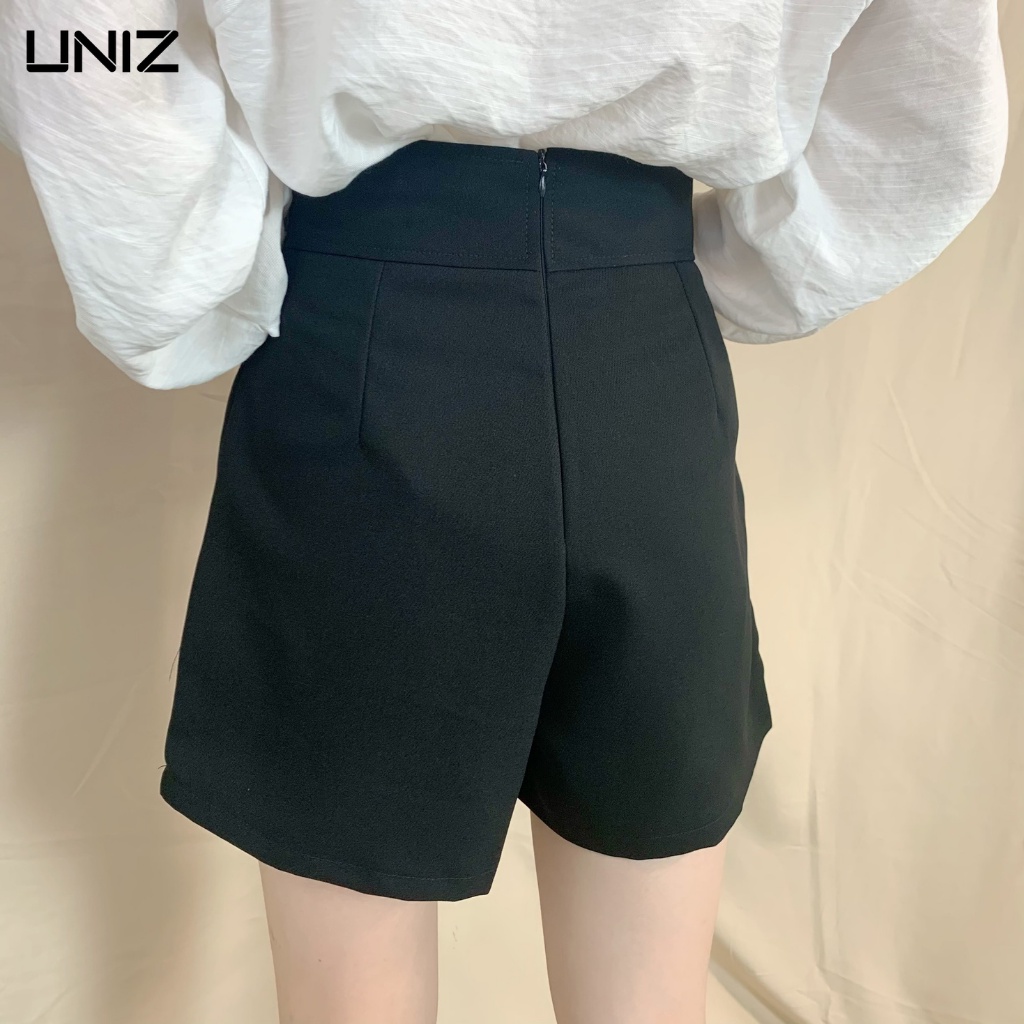 Quần Short Nữ Chữ A UNIZ (3 Màu), Basic, Vạt Chéo, Dáng Dài, Form Rộng, Giả Váy, Cạp Cao, Vải Tuyết Mưa, Mềm Mịn