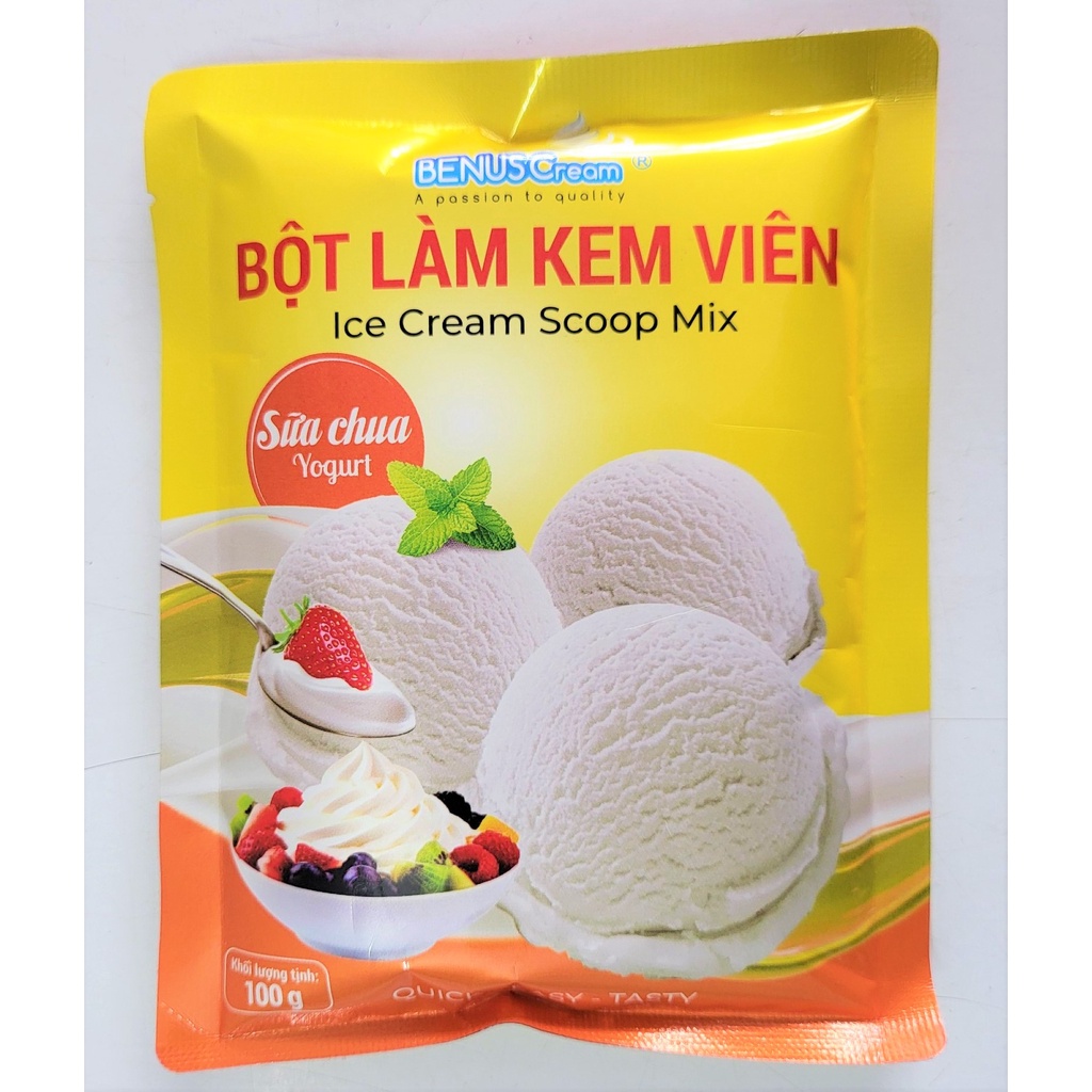 [Gói 100g – vị SỮA CHUA ] BỘT LÀM KEM VIÊN [VN] BENUSCREAM Yogurt Ice Cream Scoop Mix