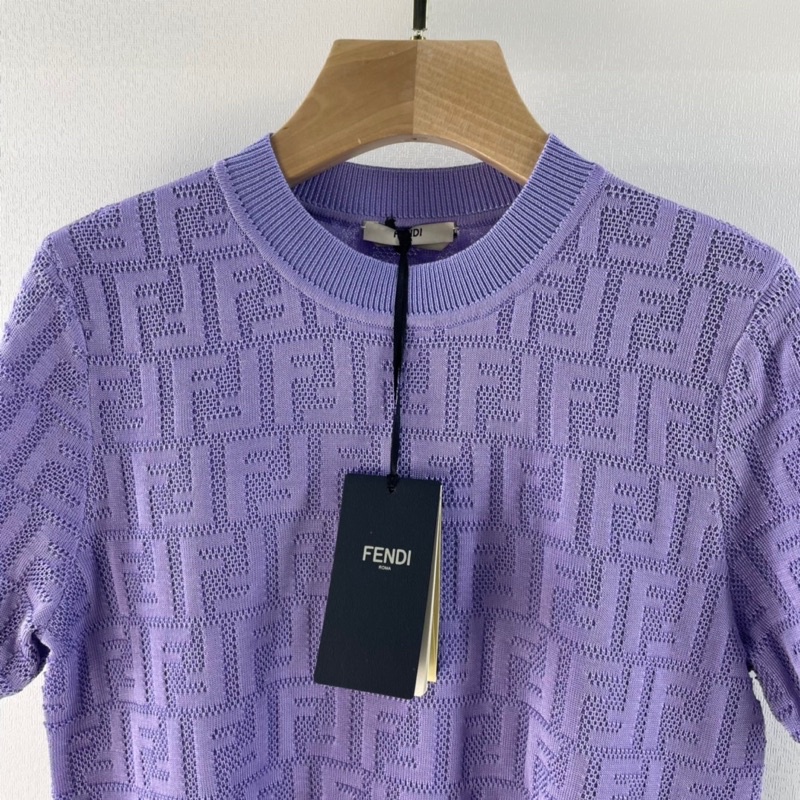 Áo len nữ tay ngắn họa tiết chữ thương hiệu Fendi FD cao cấp