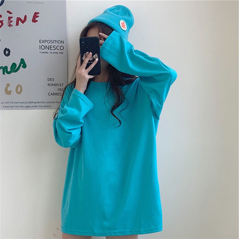 Áo Thun Tay Dài Dáng Rộng Phong Cách Hàn Quốc Dành Cho Nữ