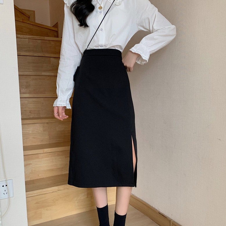 Chân váy lưng cao xẻ cạnh dáng dài qua gối Madela | BigBuy360 - bigbuy360.vn