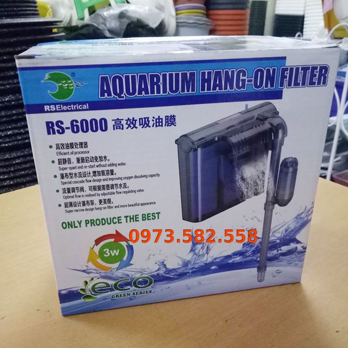 Máy Lọc Thác Nước Bể Cá Cảnh Treo Bên Ngoài RS 6000 Tiết Kiệm Điện Công Suất 3W