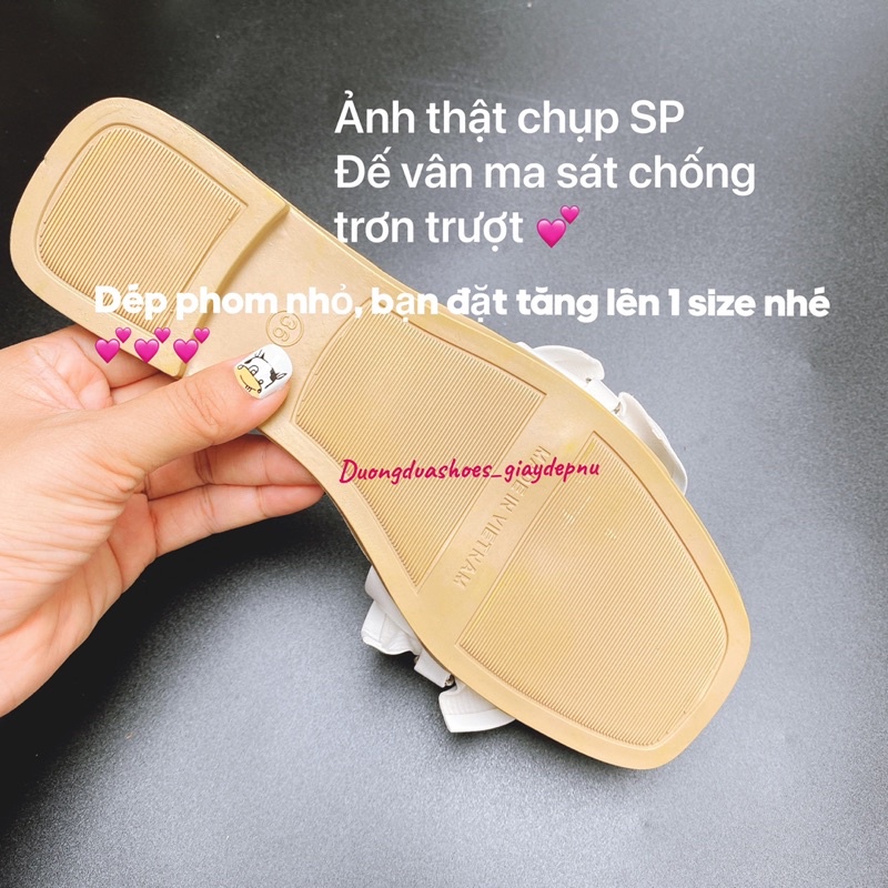 Dép lê nữ nơ nhúm bèo đính ngọc quai ngang thời trang dép tiểu thư ulzzang dép đi biển siêu hot đẹp Ms: DÉP NGỌC