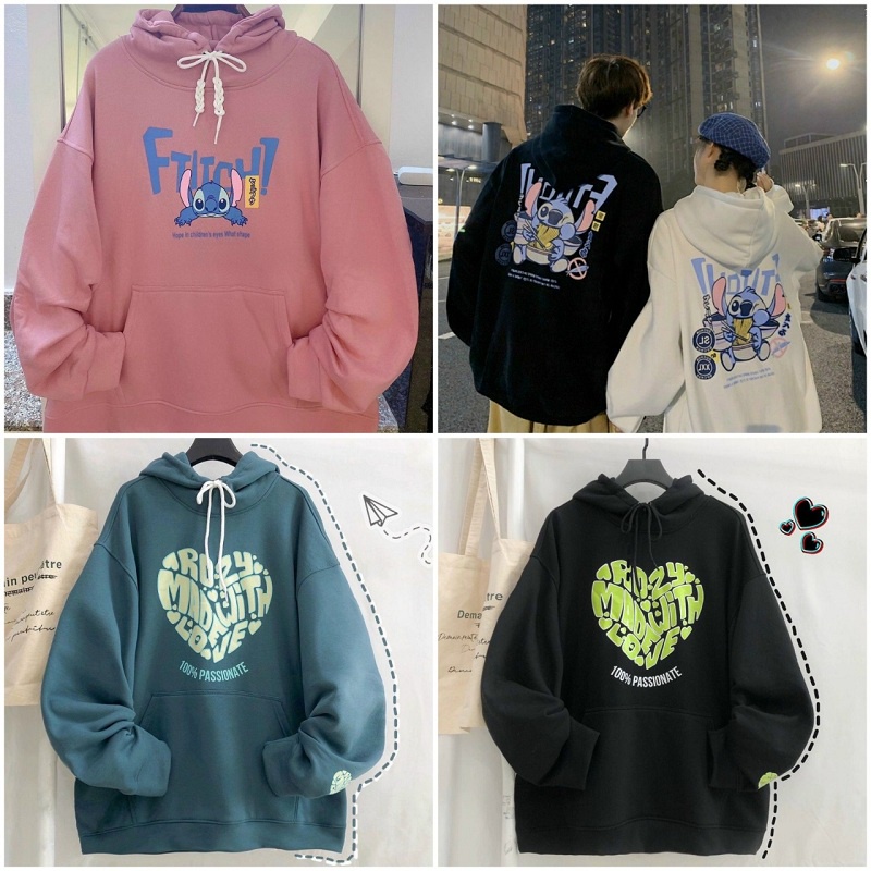 Áo  Hoodie Unisex Cặp Đôi In Hoạt Hình Nam Nữ Siêu Cute