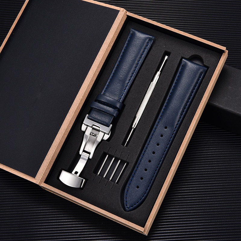 Dây Đeo Đồng Hồ Bằng Da Bò Thật 16mm 18mm 20mm 22mm Có Hộp Gỗ Dành Cho Nam Và Nữ