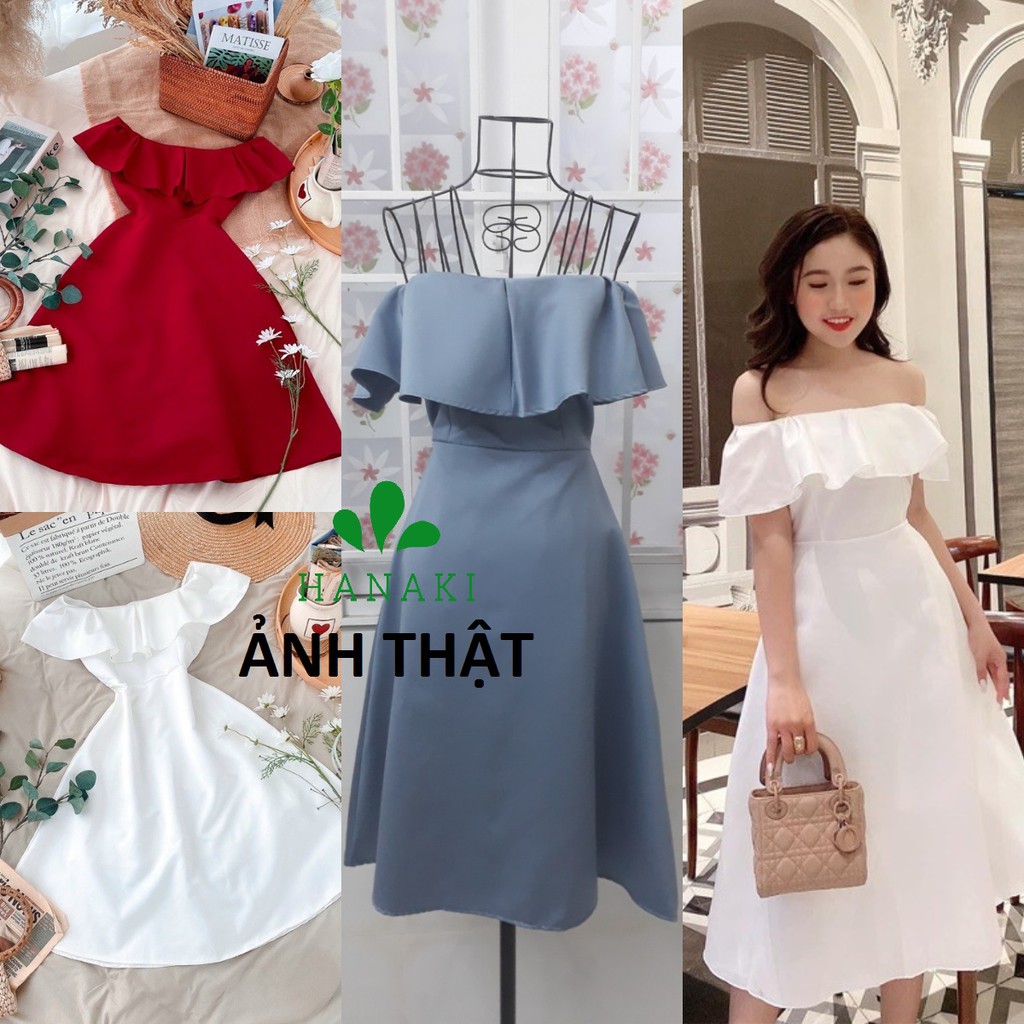 Đầm Thiết Kế Đầm Dự Tiệc Trễ Vai Phối Bèo Xinh Lung Linh Hanaki HNK1017 | BigBuy360 - bigbuy360.vn