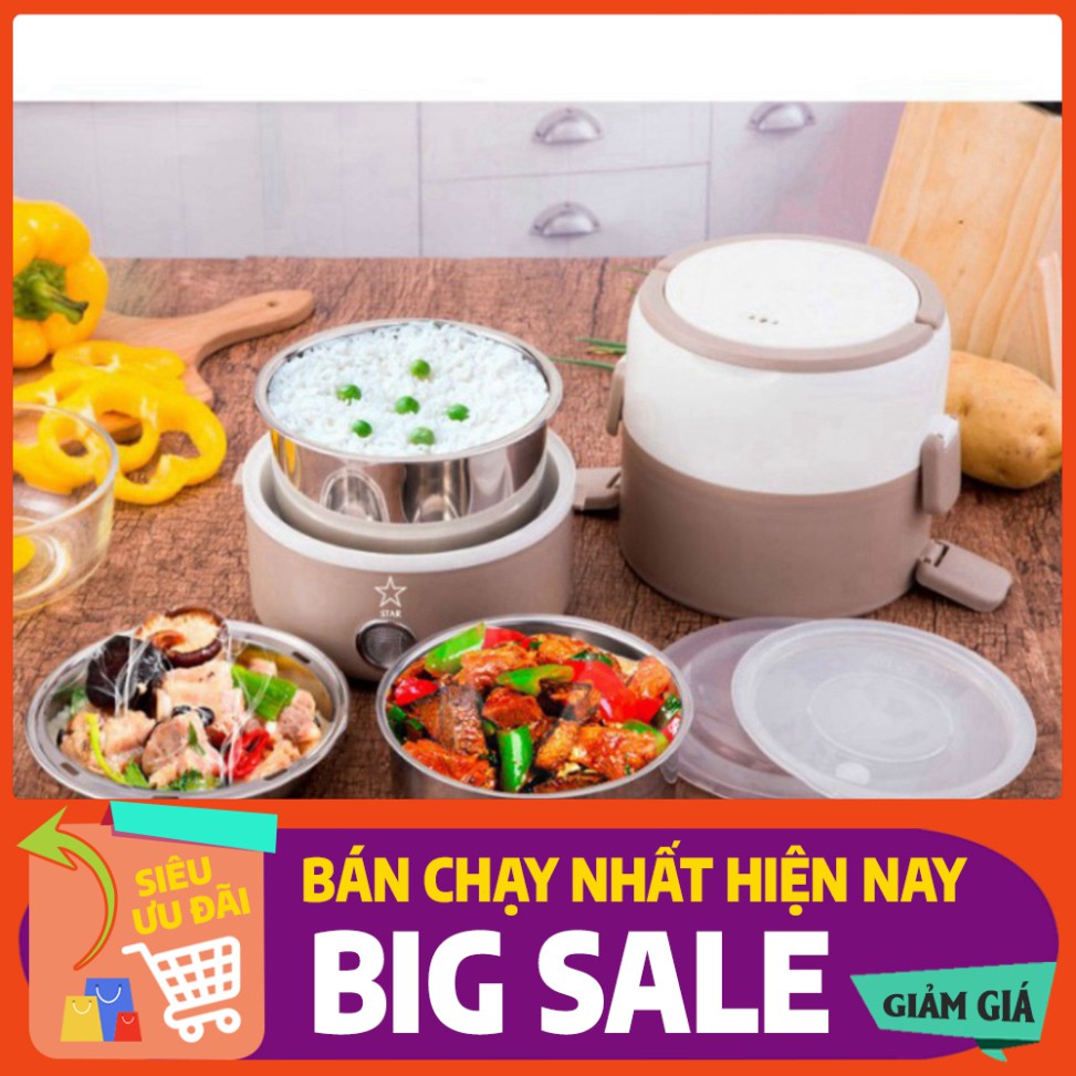 [FREE SHIP] Hộp Cơm Giữ Nhiệt 3 Tầng Hâm Nóng Thức Ăn Cắm Điện Bằng Inox Star Hot Lunch Box