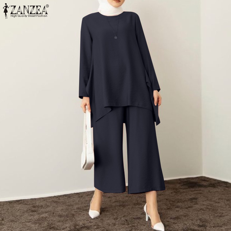 Zanzea Set Áo Tay Lỡ Cổ Tròn Và Quần Dài Ống Rộng Phong Cách Hồi Giáo Dành Cho Nữ