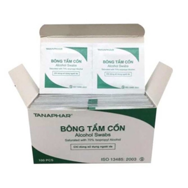 HỘP 100 BÔNG TẨM CỒN ALCOHOL SWABS TANAPHAR SÁT KHUẨN SÁT TRÙNG