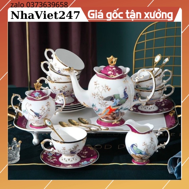Bộ Ấm Chén Uống Trà Sứ Xương Vẽ Vàng Cao Cấp-Bộ Tách Trà Đẹp Sang Chảnh Độc Đáo,Quà Tặng ý Nghĩa