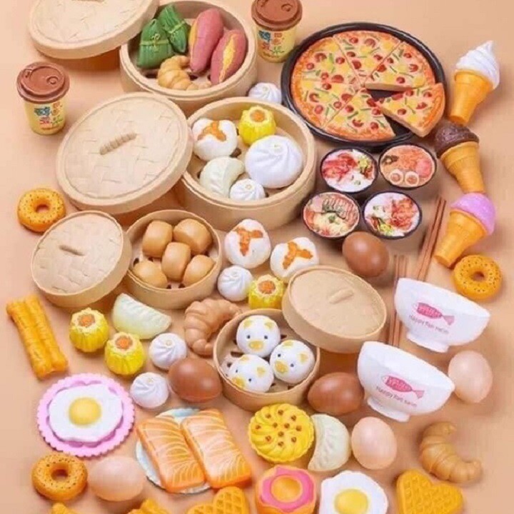 HOT HOT Bộ đồ chơi nấu ăn 84 chi tiết - Bánh bao , dimsum , há cảo , pizza đầy đủ phụ kiện làm bếp