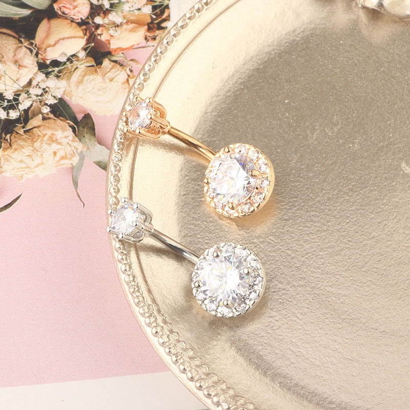 Khuyên Rốn Mặt Tròn Lớn Đính Đá Zircon Hai Đầu Cá Tính