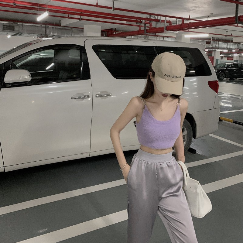 Áo Lửng Hai Dây Màu Tím Phong Cách Retro Thời Trang Mùa Hè Cho Nữ