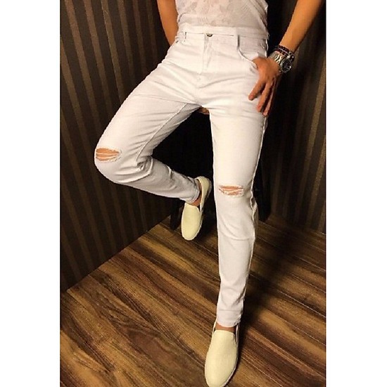 quần jean nam đen trắng co giãn rách gối(tặng kèm khẩu trang su 3D) phong cách cá tính