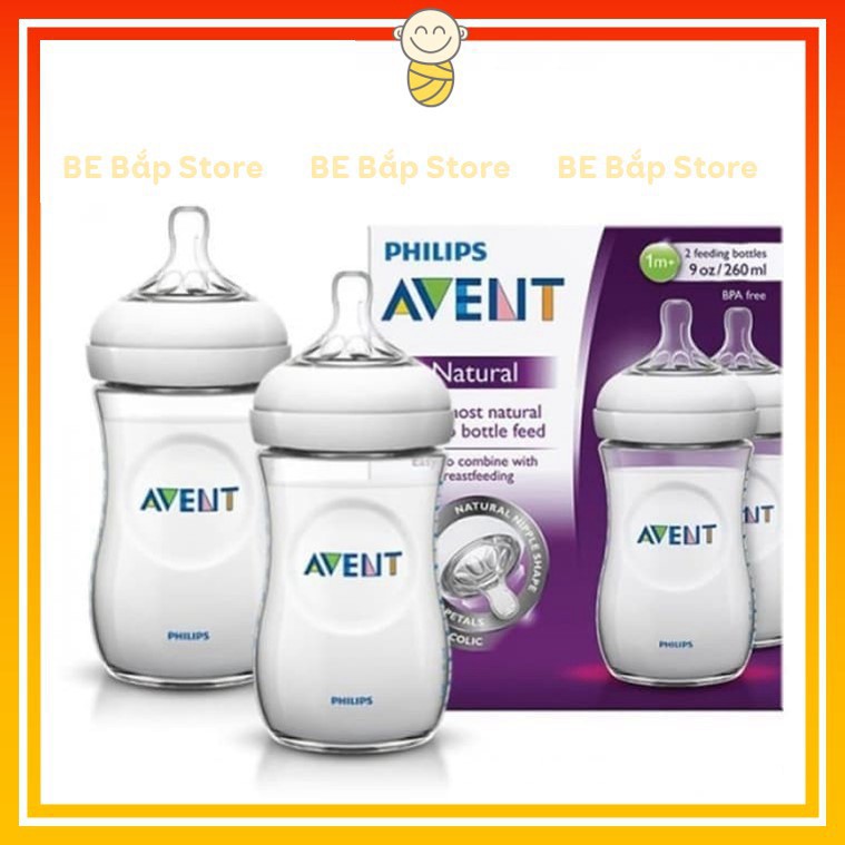 Bình Sữa AVENT Natural ⚡𝟭𝟬𝟬% CHÍNH HÃNG⚡ Bình Sữa Avent Chống Đầy Hơi 125ml/260ml [Được chọn núm]