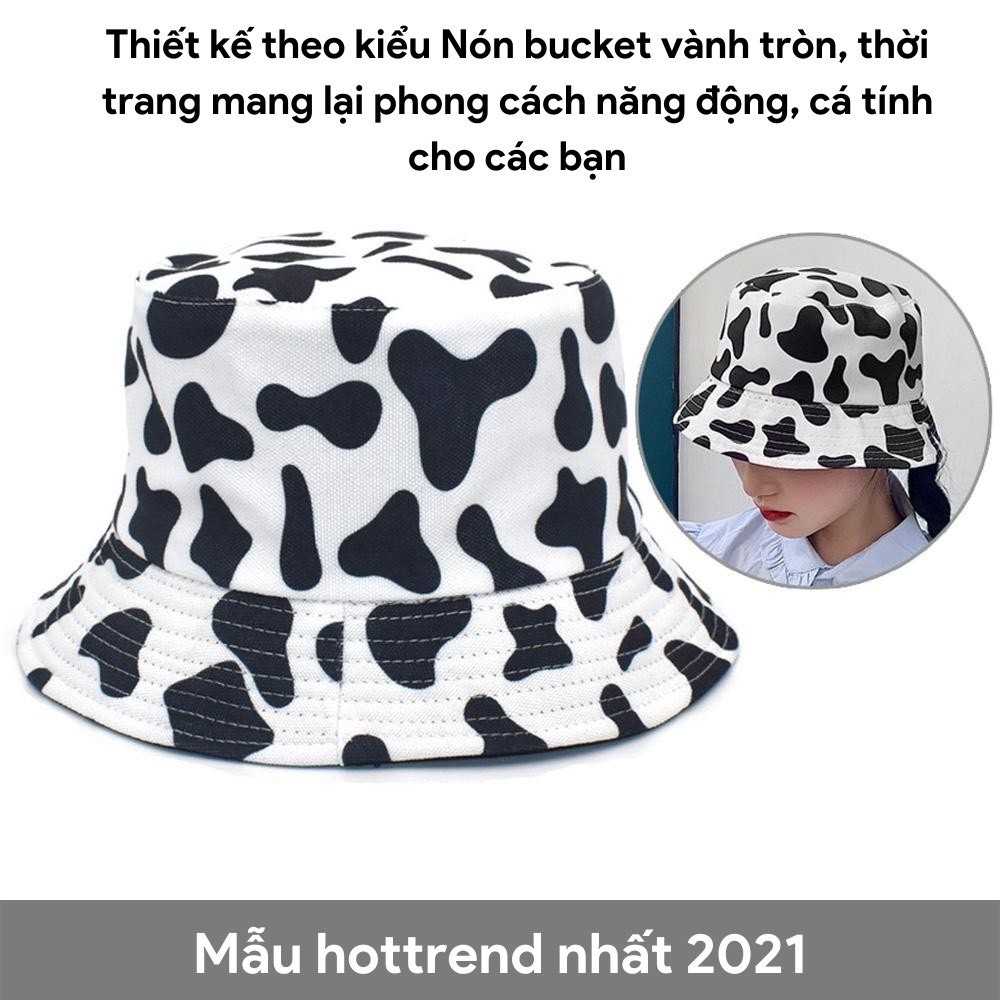 Mũ bucket bò sữa họa tiết trắng đen phong cách Ulizang form Unisex, phụ kiện thời trang MAIKA