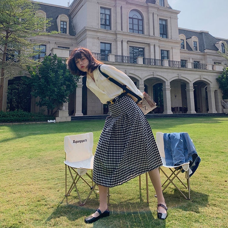 Bán Chạy!F &amp; X Chân Váy Dài Dáng Chữ a Kẻ Sọc Caro Màu Xanh Lá Phong Cách Pháp Cổ Điển Thời Trang Xuân Hè Cho Nữ 2022