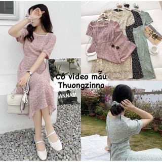 Váy hoa vintage Nàng Thơ loại đẹp dày dặn dánh dài Đầm hoa ulzzang hàng Quảng Châu