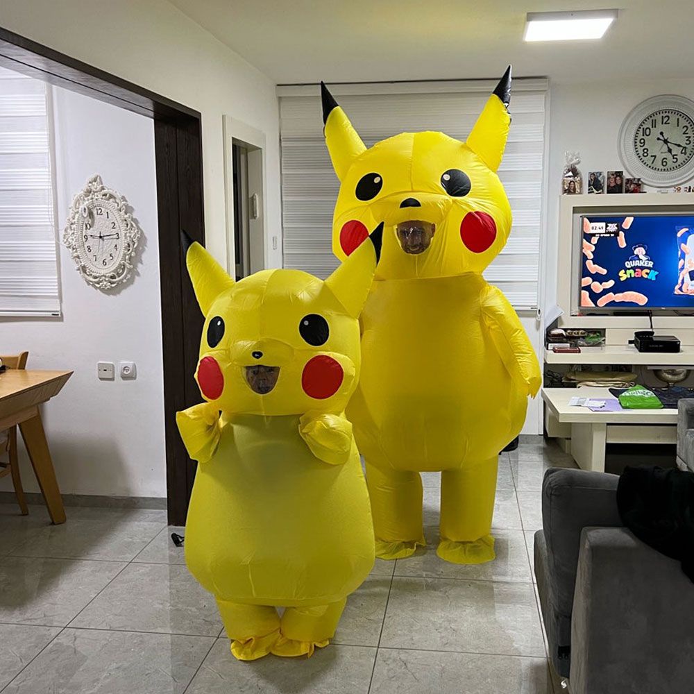 Yellow Inflatable Pokemon Pikachu Costume Mascot Cosplay Adult Kids Mascot Costume Carnival Fantasy Halloween Costumes For Women Men Girl Boy