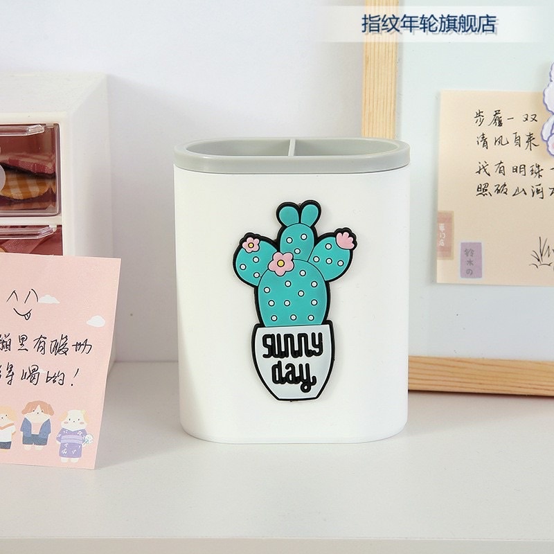 Ống Cắm Bút 2 Ngăn In Hoạ Tiết Cute