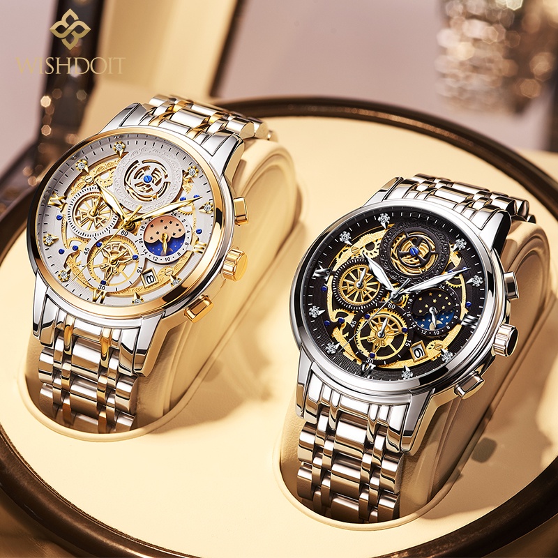 Đồng hồ thạch anh WISHDOIT dây đeo thép không gỉ chống nước màu đen phong cách doanh nhân cho nam
 | BigBuy360 - bigbuy360.vn