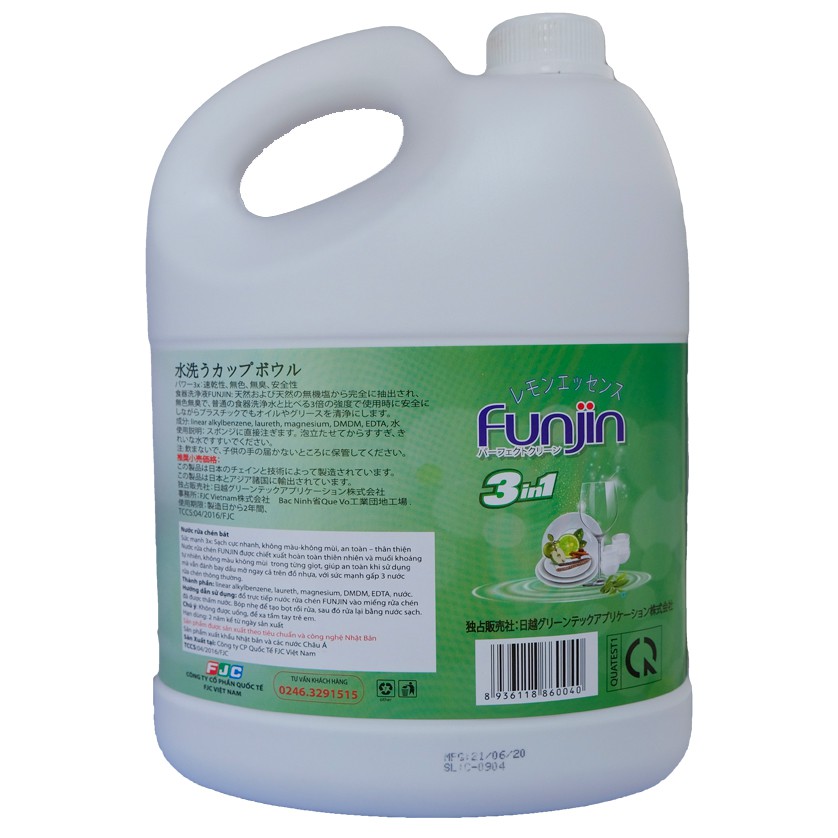 [Mã FMCGMALL giảm 8% đơn từ 250K] Nước rửa chén Funjin chính hãng 3,8L sạch kin kít, không hại da tay
