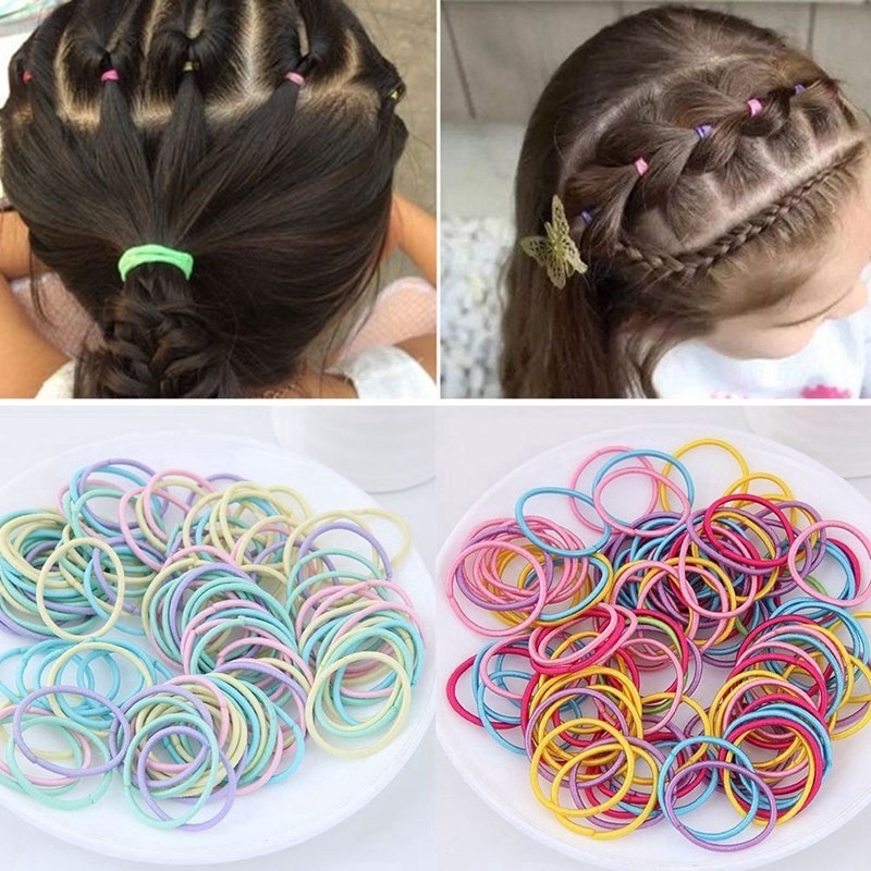 100 Cái Cho Trẻ Em Dây Cao Su đầy Màu Sắc Dễ Thương Độ đàn Hồi Cao Dây Buộc Tóc đơn Giản Bền