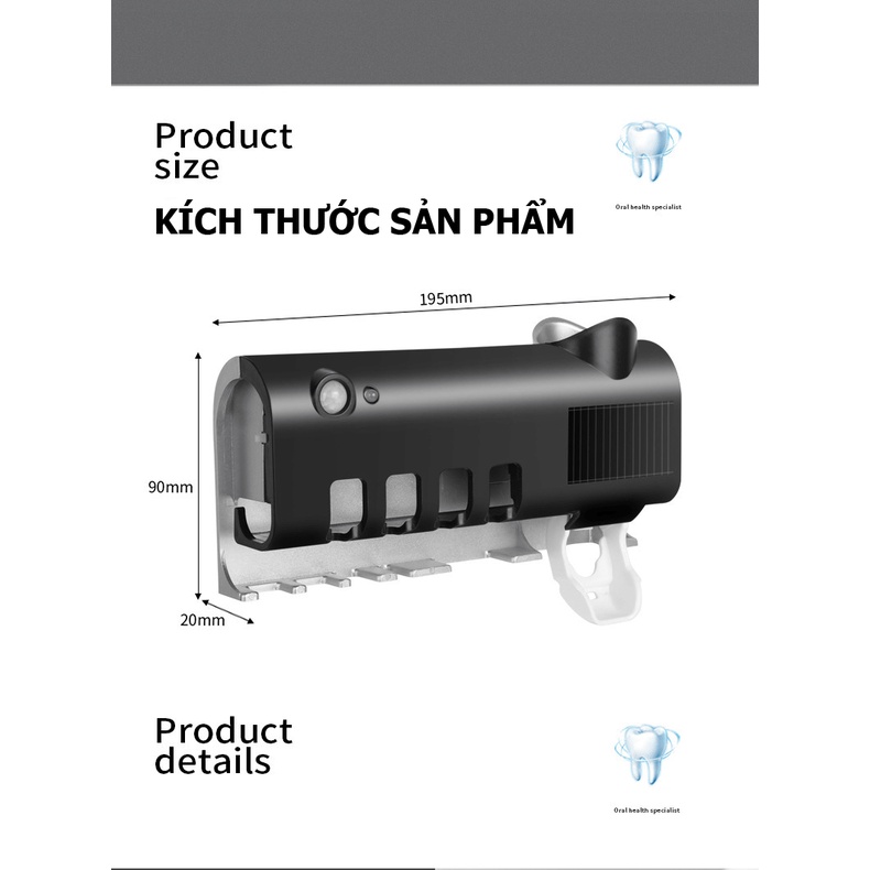 Giá treo bàn chải khử trùng bằng tia cực tím kèm bộ nhả kem đánh răng tiện lợi HD00024