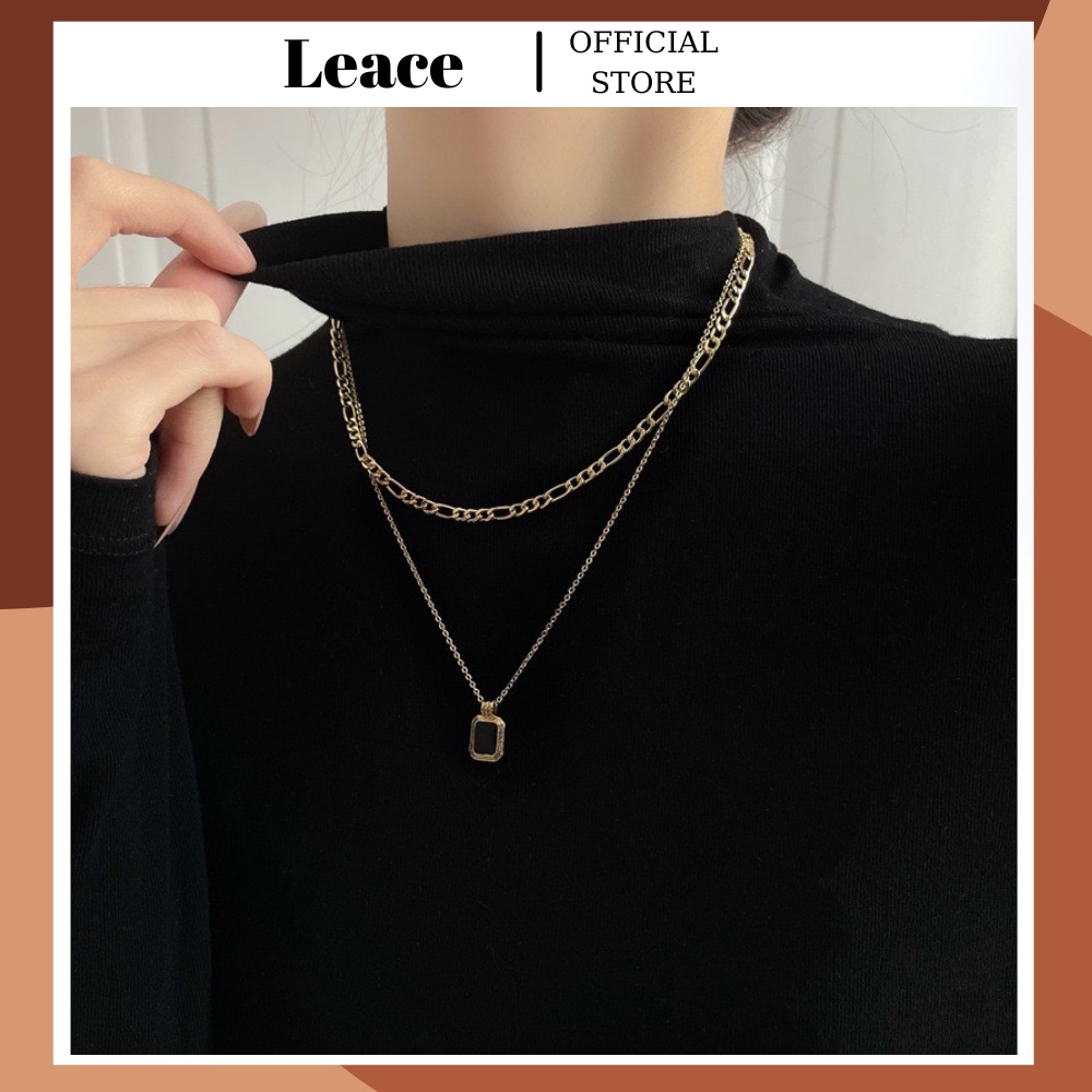 Dây chuyền, vòng cổ hai lớp mặt hình vuông đen cá tính NL047 Leace.accessories