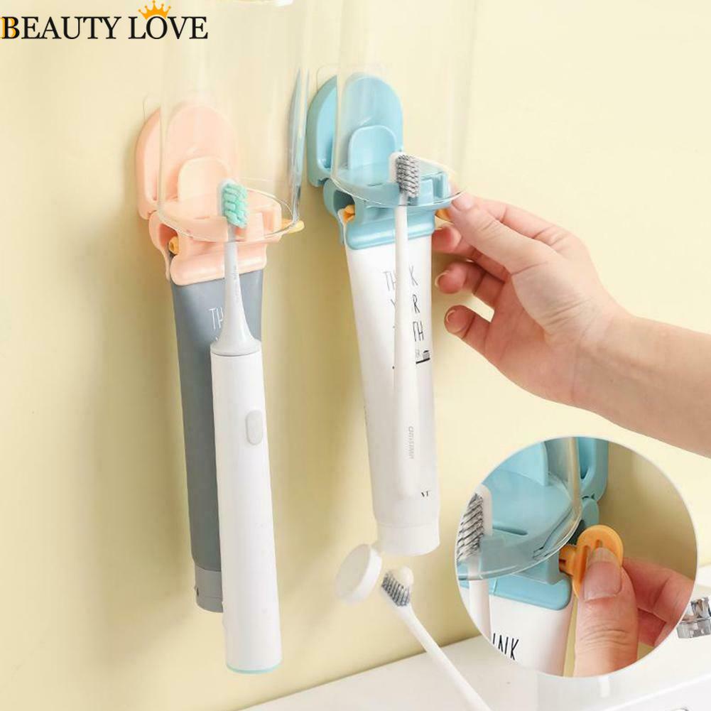 Giá Đỡ Dụng Cụ Nặn Kem Đánh Răng / Cốc Súc Miệng / Máy Ép Kem Đánh Răng Cầm Tay 2 Trong 1 Gắn Tường