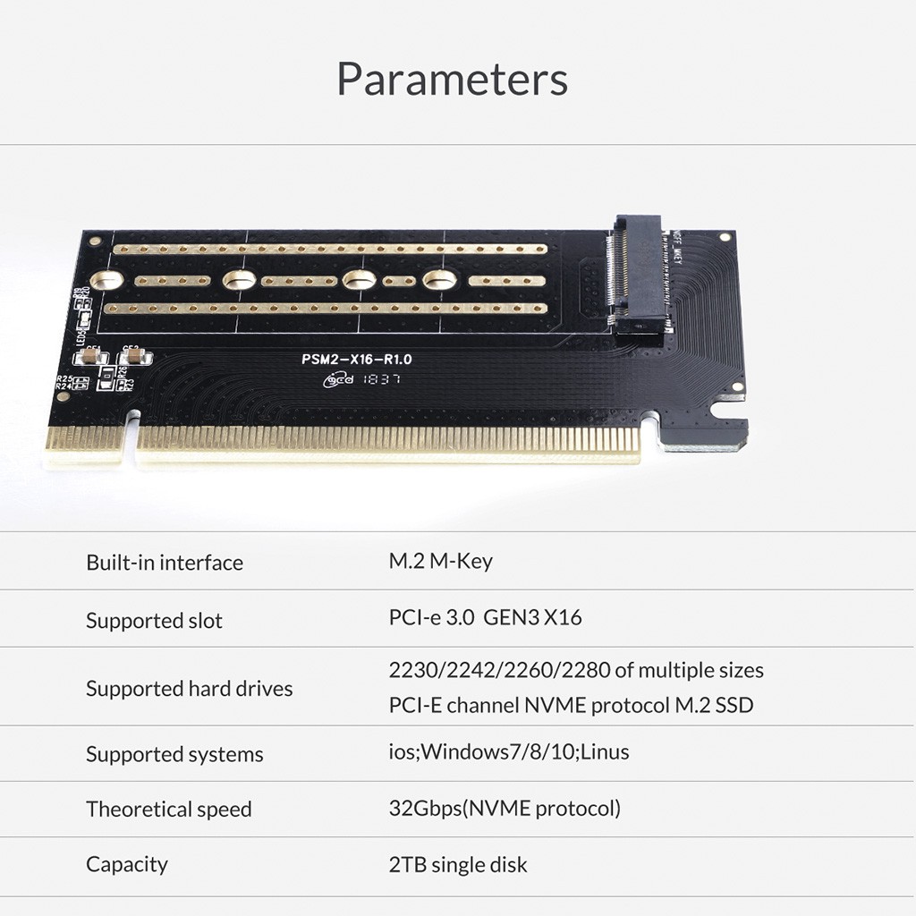 Card chuyển SSD M2 NVMe sang PCIe 3.0 X4 X16 ORICO PSM2 PDM2 | Adapter M.2 to PCI-E Expansion Card