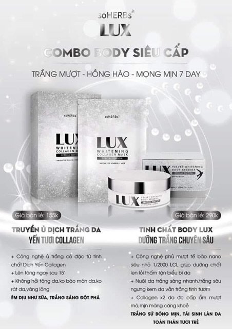 [CHÍNH HÃNG] Combo Ủ Trắng và Kem Body LUX soHERs Siêu Trắng Da | BigBuy360 - bigbuy360.vn