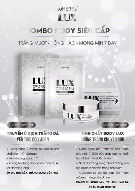 Kem Body LUX RETINOL & combo Body LUX YẾN soHERs  Trắng Da