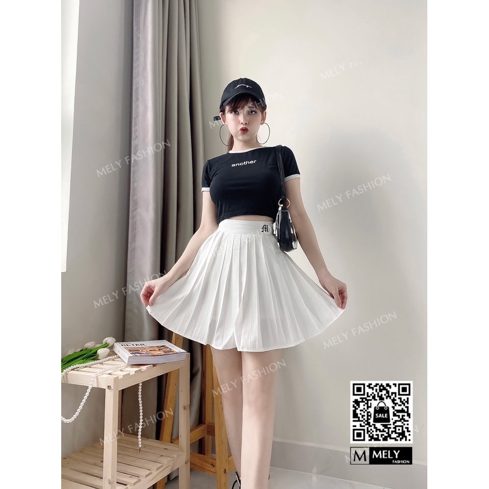 Chân váy ngắn tennis xếp ly chất đũi lụa cạp thêu chữ trẻ trung năng động phong cách Hàn Quốc Mely Fashion CV15