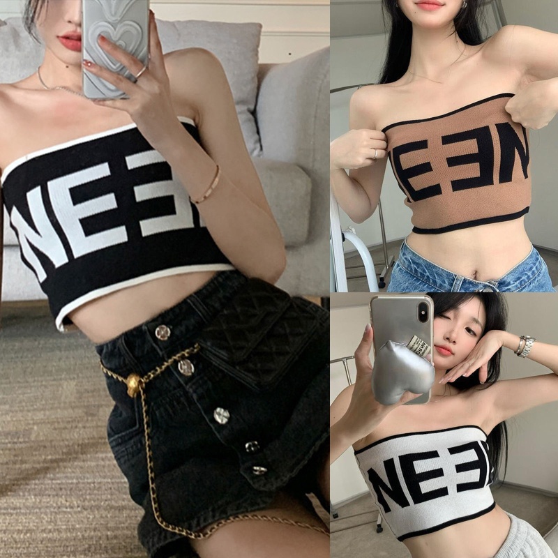 Áo Lửng Không Dây In Chữ Thời Trang Quyến Rũ Cho Nữ