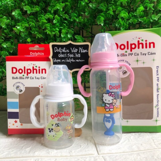 (Mua 1 tặng 1 ) Bình sữa cổ hẹp có tay cầm Dolphin 120ml/240ml
