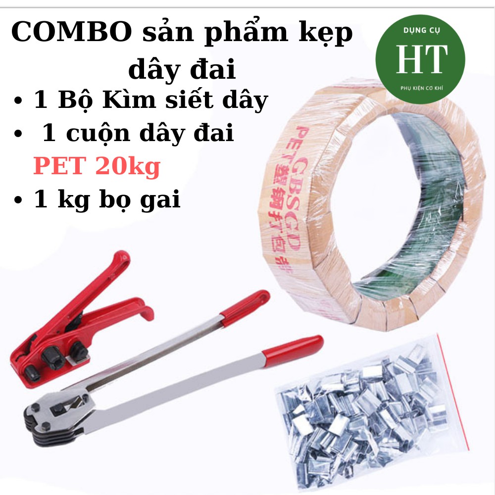 Bộ Kìm Đóng Dây Đai Nhựa Bao Gồm Dây PET và Bọ Sắt đi kèm