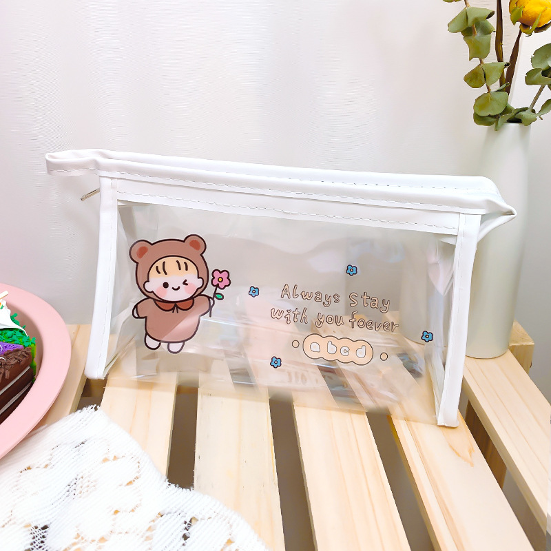 Clear Makeup Bag Pencil Student Case Pencil Ins Waterproof Zipper Bag Portable Travel Bag Rabbit Bag Bag Cute Bear Girl Bag